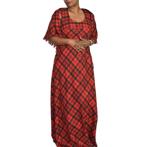 Vintage Saba Tartan Dress Red Matching Shawl Wool Plaid 70s Maxi Set Size Medium - Picture 15 of 15
